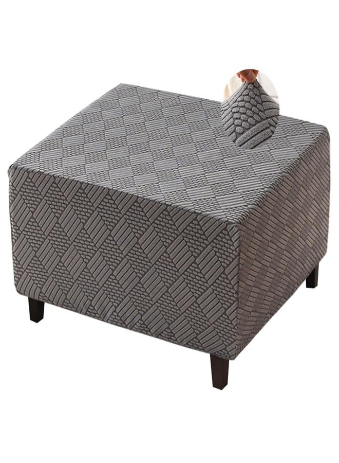 غطاء عثماني مربع كبير قابل للتمدد من Bifaunvogel، غطاء مقعد تخزين عثماني، أغطية قابلة للإزالة، أغطية جاكار مكعبة للعثمانيين المربع، غطاء مسند قدم طاولة قهوة بقاعدة مطاطية، رمادي داكن كبير - Image 1